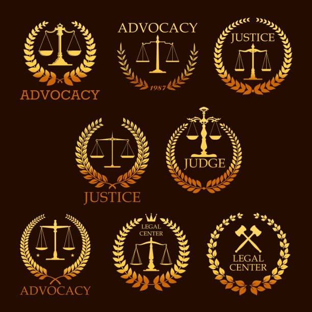 宣傳或律師向量金紋章圖示 - scales of justice 幅插畫檔、美工圖案、卡通及圖標