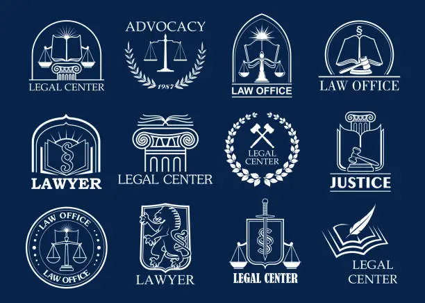 Vector illustration of Law firm, legal center and lawyer office badge set