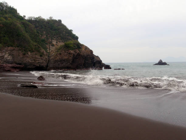 istock Waves crash on dark sand beach in Manzanillo, Mexico 658743240