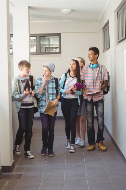 istock Group of classmate walking in corridor 658744084