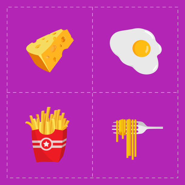 Colorful Fast Food Icon Set on Bright Background