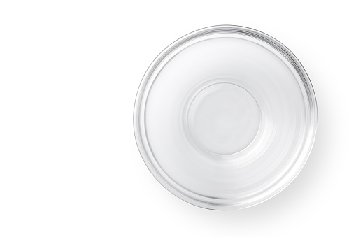 Top view of empty glass bowl on white background