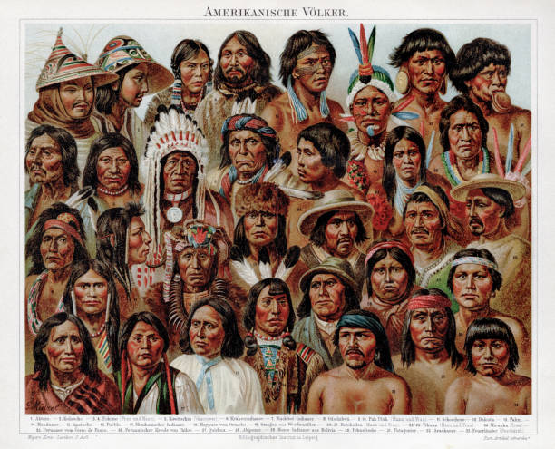 American ethnicity chromolithograph 1895 Meyers Konversations-Lexikon. Ein Nachschlagewerk des allgemeinen Wissens, 5th edition 17 volumes Bibliographisches Institut - Leipzig 1895-1897 quecha indian stock illustrations