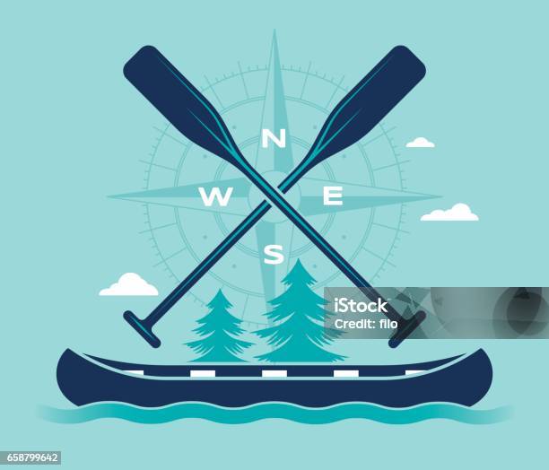 Canoe Compass Summer Adventure Symbol Stock Illustration - Download Image Now - Canoe, Oar, Illustration