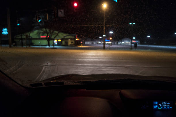 istock Winter Late Night Car Driver POV Blurry Frozen Windshield Ice 658817508