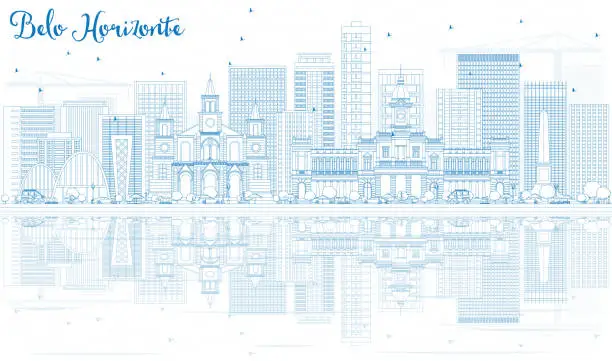 Vector illustration of Outline Belo Horizonte Skyline with Blue Buildings.
