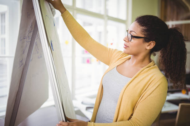 istock Businesswoman preparing board for presentation in creative office 658827330