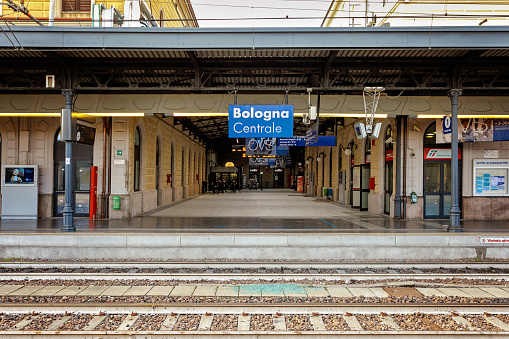 Bologna, Italy - March 5, 2017:  View of Bologna Centrale Railway Station in Bologna, Italy.