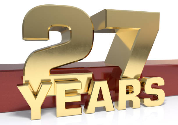 Golden digit twenty seven and the word of the year Golden digit twenty seven and the word of the year. 3D illustration number 27 stock pictures, royalty-free photos & images