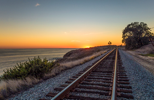 Railroad tracks along the Pacific Coast near Santa Barabara, California.