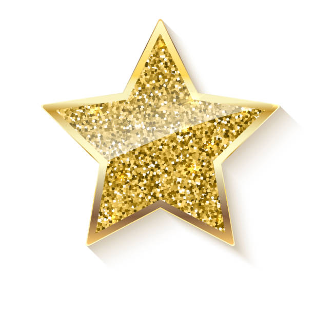 goldener stern mit glitter und reflex - carved rock stock-grafiken, -clipart, -cartoons und -symbole