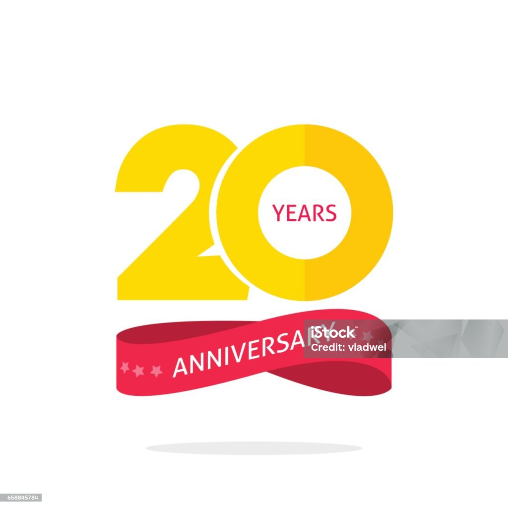 20 years anniversary logo template, 20th anniversary icon label with ribbon 20 years anniversary logo template isolated on white, 20th anniversary icon label with ribbon, twenty year birthday symbol isolated on white background 20th Anniversary stock vector