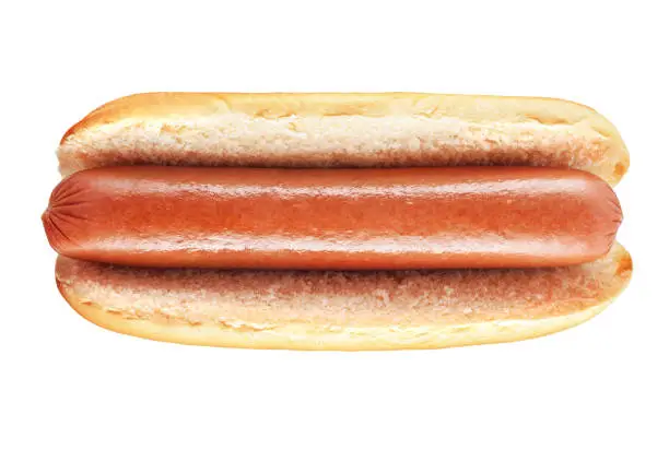 Plain hot dog with big sausage isolated on white background