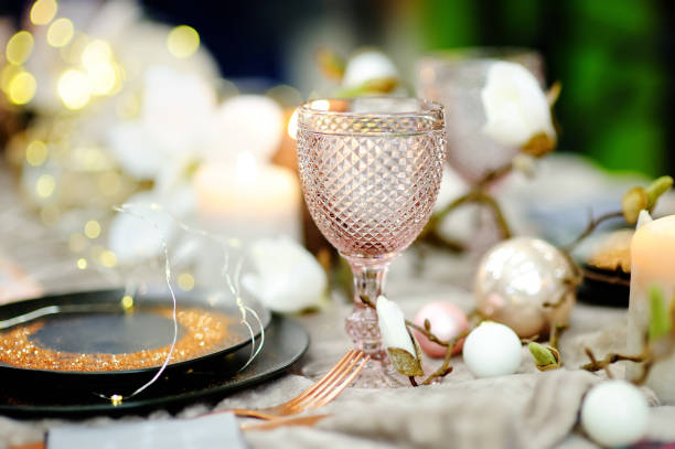 istock Table set in gold tone for wedding reception or party 658855274