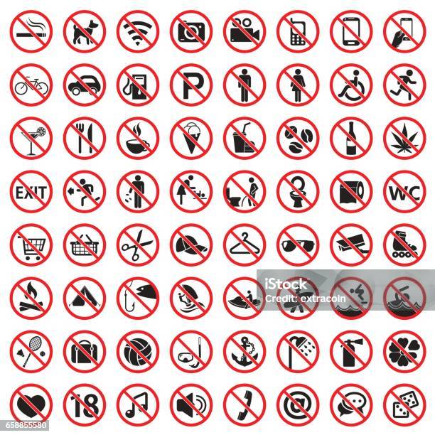 Prohibition Signs Icon Set Stock Illustration - Download Image Now - Forbidden, Sign, Exclusion