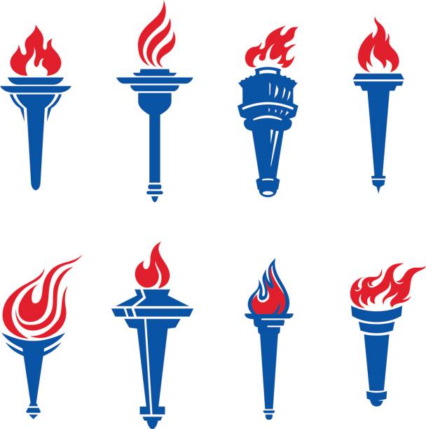 ilustraciones, imágenes clip art, dibujos animados e iconos de stock de linterna - flaming torch fire flame sport torch