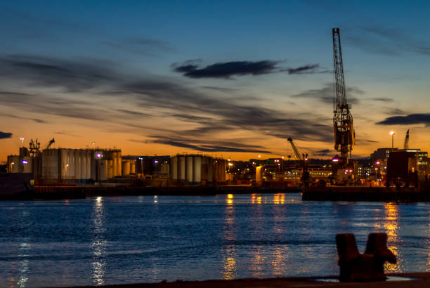 Aberdeen Harbour at Sunset Sunset over Aberdeen harbour aberdeen scotland stock pictures, royalty-free photos & images