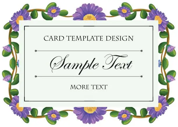 Vector illustration of Card template with purple flowers
