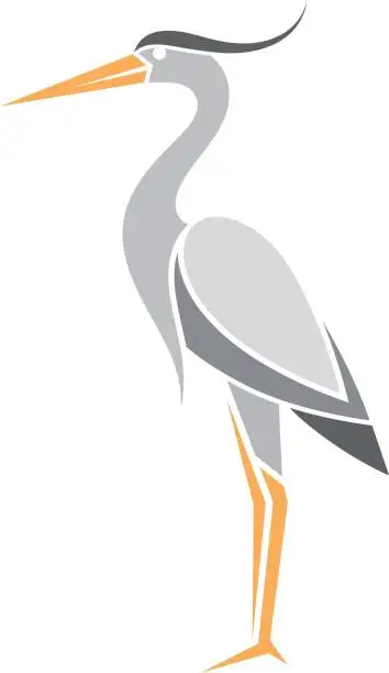 Vector illustration of Heron. Abstract bird on white background