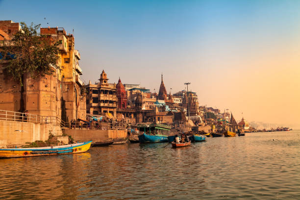 Ghats (Banks) on the Ganges River Varanasi, India - December 16, 2015 : Ghats (Banks) on the Ganges River, Hindu holy city on Ganges Ganga, Varanasi, Banaras, Uttar Pradesh, India. ghat photos stock pictures, royalty-free photos & images