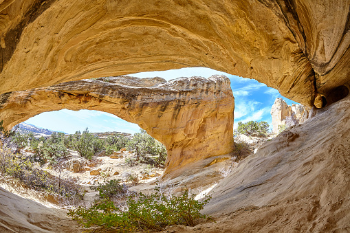 Fisheye lens picture of the Moonshine Arch, Vernal, Utah, USA.