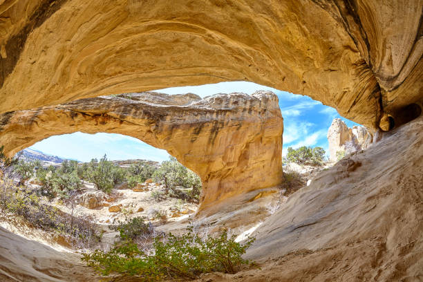 Fisheye lens picture of the Moonshine Arch, Utah. Fisheye lens picture of the Moonshine Arch, Vernal, Utah, USA. vernal utah stock pictures, royalty-free photos & images