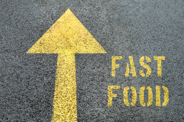 istock FAST FOOD word on the asphalt road. 658880402