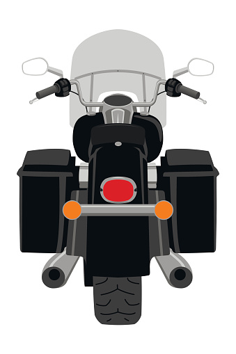 Classic heavy cruise motorcycle with clear front windshield rear view isolated on white vector illustration
