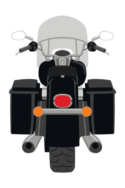 Touring motorcycle rear view isolated on white vector illustration Classic heavy cruise motorcycle with clear front windshield rear view isolated on white vector illustration bagger stock illustrations