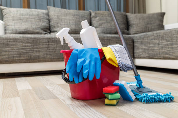 istock Cleaning service. Sponges, chemicals and mop. 658890604