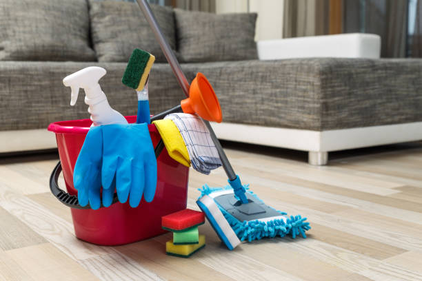 istock Cleaning service. Sponges, chemicals and mop. 658890662