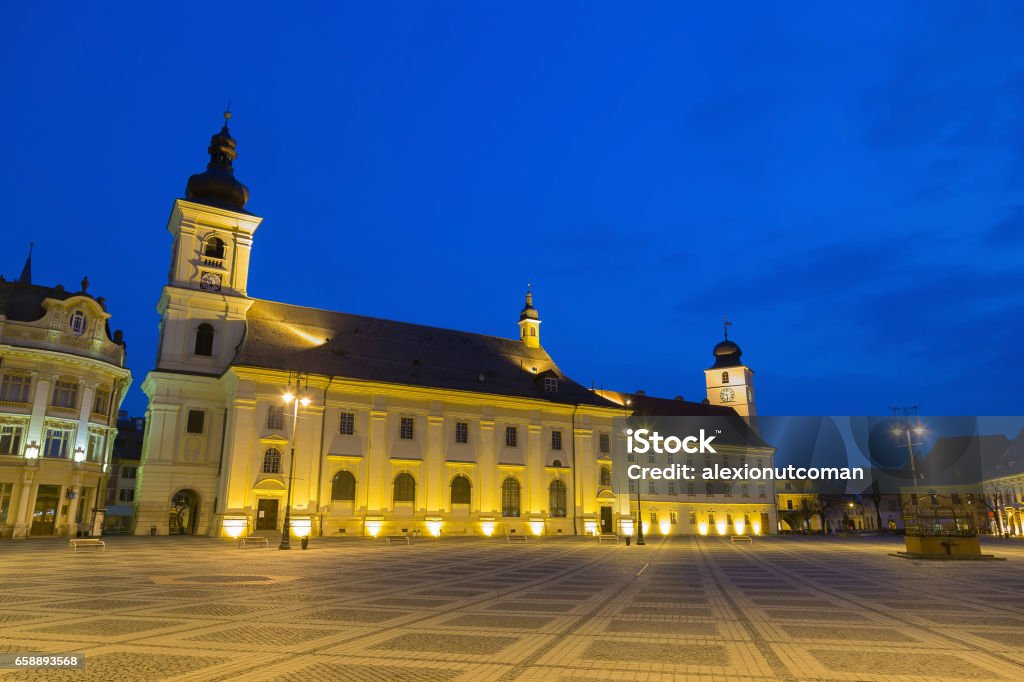 Sibiu Hermannstadt Romania At Blue Hour Stock Photo - Download Image Now -  Above, Aerial View, Architecture - iStock