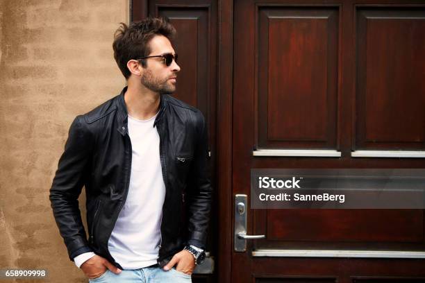 Jacket Dude Stock Photo - Download Image Now - Leather Jacket, Only Men, Fashion