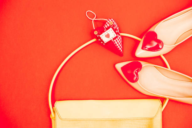 istock Lovely Beige Outfit On Orange Background - Directly Above 658913058