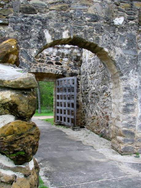 istock Old arch wooden gate. 658921294
