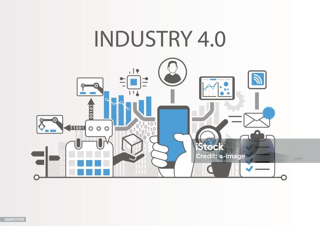 Industry 4.0 vector illustration background as example for internet of things technology Computer-Aided Manufacturing stock vector