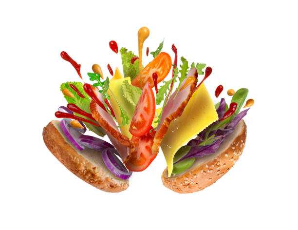 istock sandwich with flying Ingredients isolated 658927382