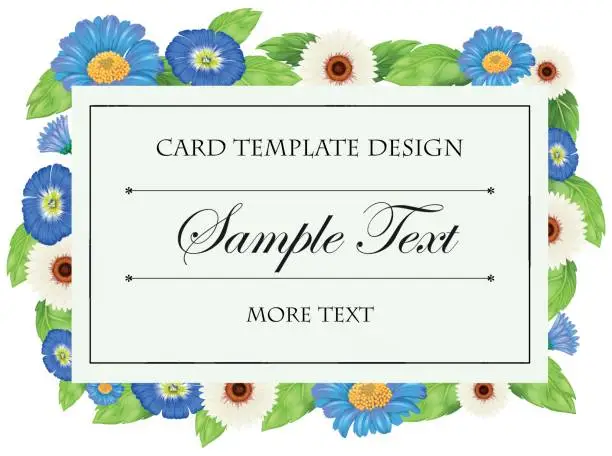 Vector illustration of Card template with blue flowers