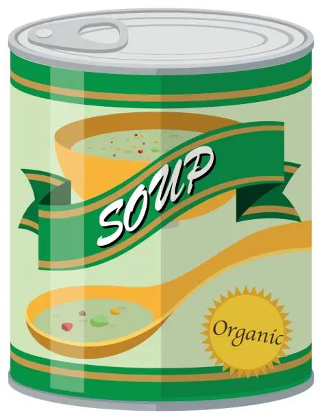 Vector illustration of Organic soup in aluminum can