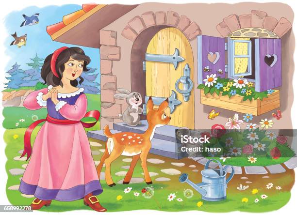 Snow White And The Seven Dwarfs Fairy Tale Coloring Page Coloring Book  Illustration For Children Cute And Funny Cartoon Characters Stock  Illustration - Download Image Now - iStock