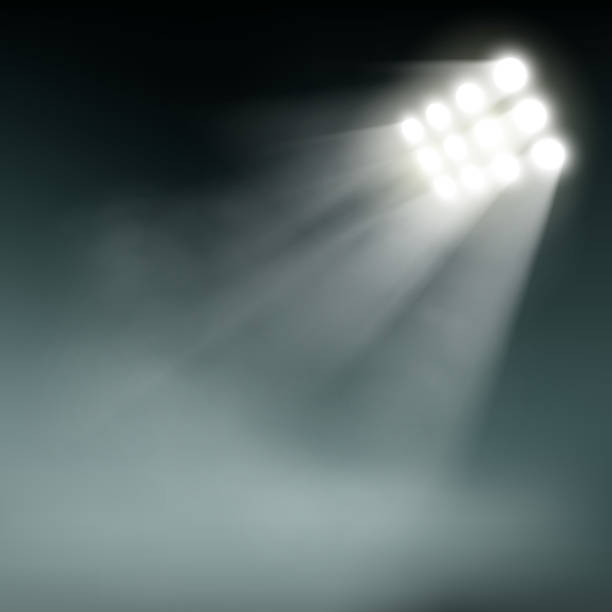 ilustrações, clipart, desenhos animados e ícones de luzes do estádio em um fundo escuro. - football vector luminosity glowing