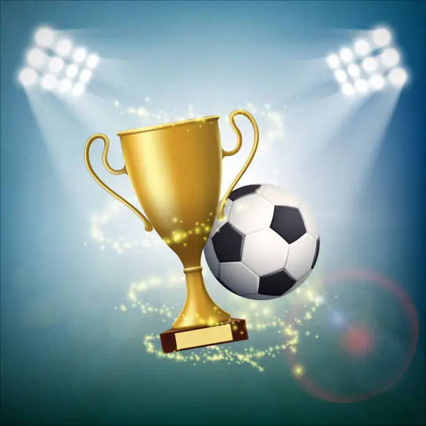 Vector illustration of Soccer ball with the golden cup of championship.