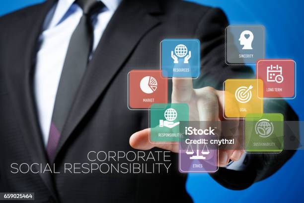 Corporate Social Responsibility Concept On Interface Touchscreen Stock Photo - Download Image Now