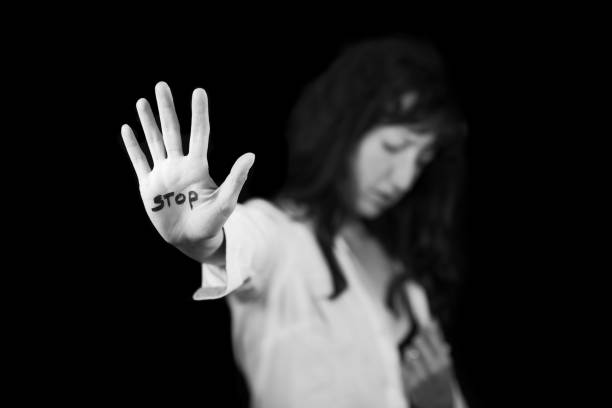 istock Stop violence against women. Hand saying stop 659028546