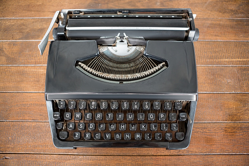 High angle view of old typewriter on desk
