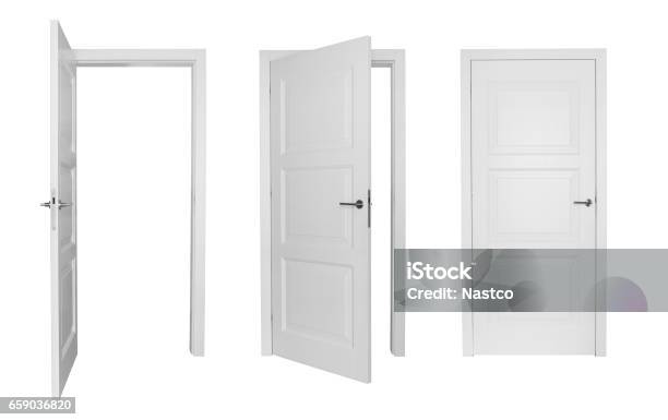 Foto de Conjunto De Portas Brancas e mais fotos de stock de Porta - Porta, Abrindo, Aberto