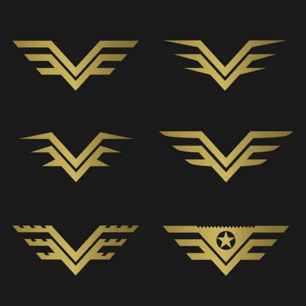 Vector illustration of Golden wings set1