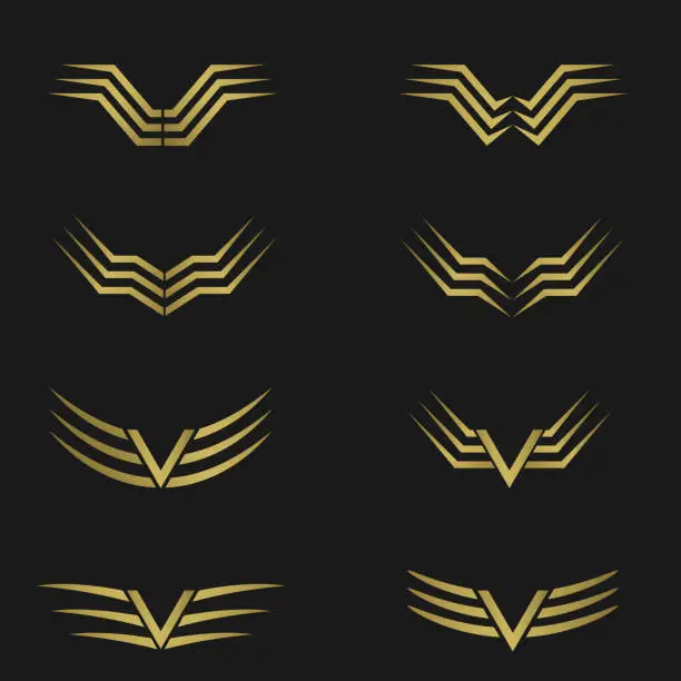 Vector illustration of Golden wings set2