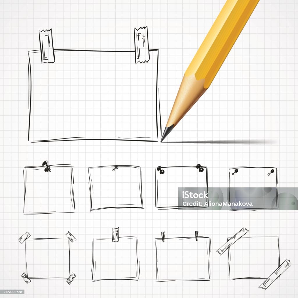 Note Drawing Hand Drawn Notes Set Doodle Paper Sheets For Notes Stock Illustration ...