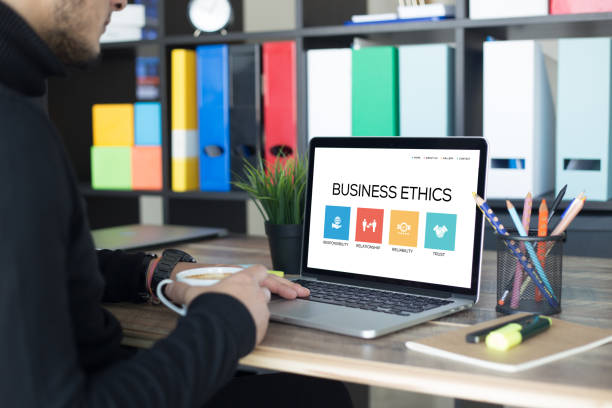 Business Ethics Concept on Screen Business Ethics Concept on Screen code of ethics stock pictures, royalty-free photos & images